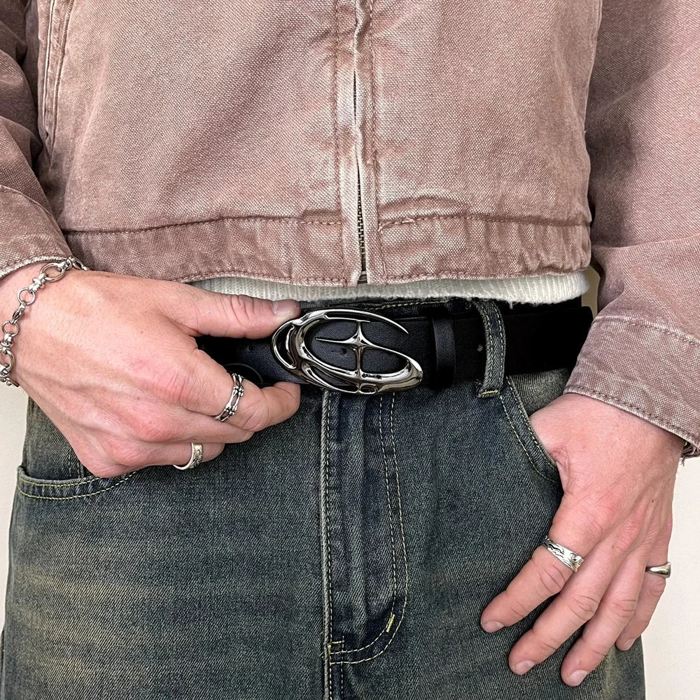 y2k 2000s chrome star futuristic cross emblem black grunge emo belt - Picture 3 of 4